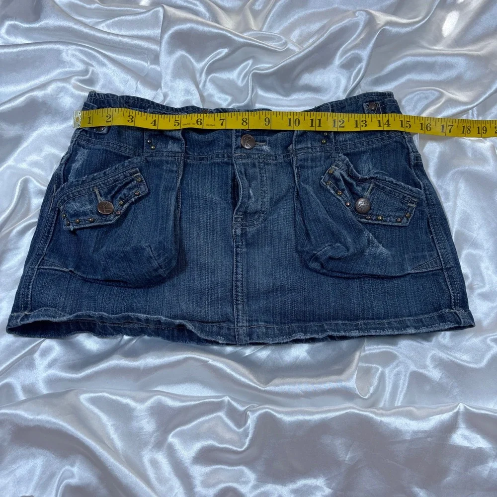 y2k Rampage Jeans Denim Mini Skirt Blue Excellent Cargo Studded Distressed